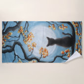Whimsical Cat in Tree Full Moon Painting Strandlaken (Voorkant)