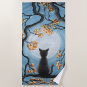 Whimsical Cat in Tree Full Moon Painting Strandlaken (Voorkant)
