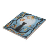 Whimsical Cat in Tree Full Moon Painting Tegeltje (Zijkant)