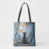 Whimsical Cat in Tree Full Moon Painting Tote Bag (Voorkant)