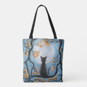 Whimsical Cat in Tree Full Moon Painting Tote Bag (Achterkant)