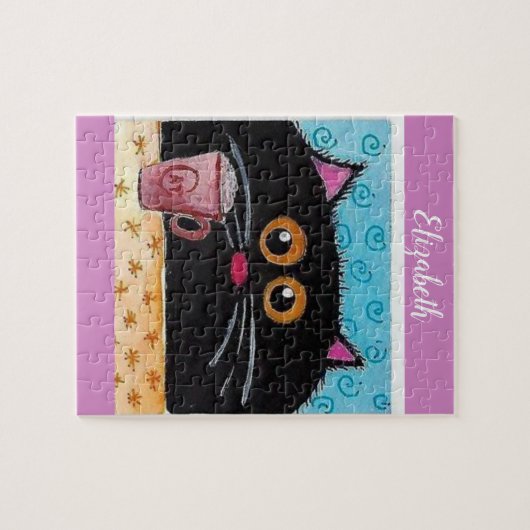 Whimsical Cat Jigzaag Puzzle Daisy Legpuzzel (Horizontaal)