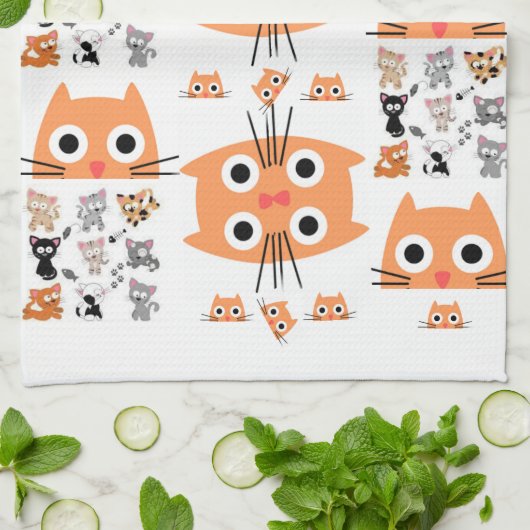 Whimsical Cat Kitchen Hand Towel Theedoek (Gevouwen)