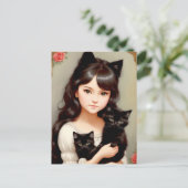 Whimsical Cat Lady -  schilderen. Briefkaart (Staand voorkant)
