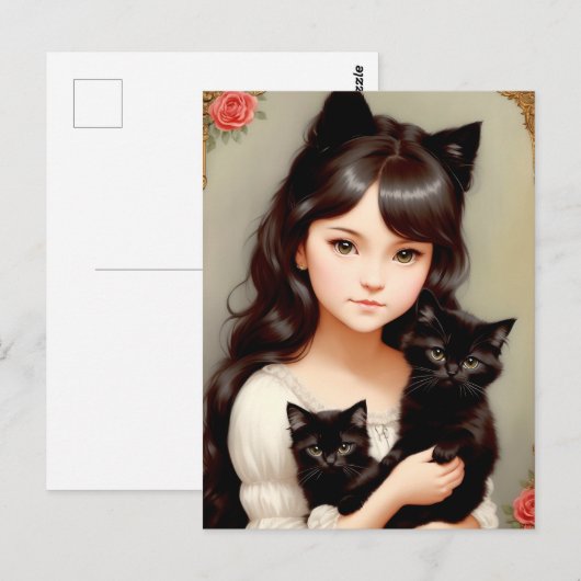 Whimsical Cat Lady -  schilderen. Briefkaart (Voorkant / Achterkant)