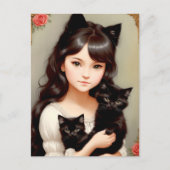 Whimsical Cat Lady -  schilderen. Briefkaart (Voorkant)