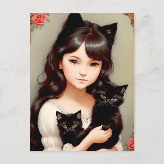 Whimsical Cat Lady -  schilderen. Briefkaart (Voorkant)