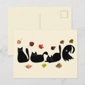 Whimsical Cat Line Art with Autumn Leaves  Briefkaart (Voorkant / Achterkant)