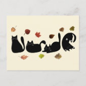 Whimsical Cat Line Art with Autumn Leaves  Briefkaart (Voorkant)