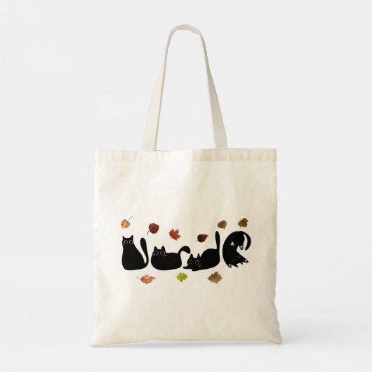 Whimsical Cat Line Art with Autumn Leaves Tote Bag (Achterkant)