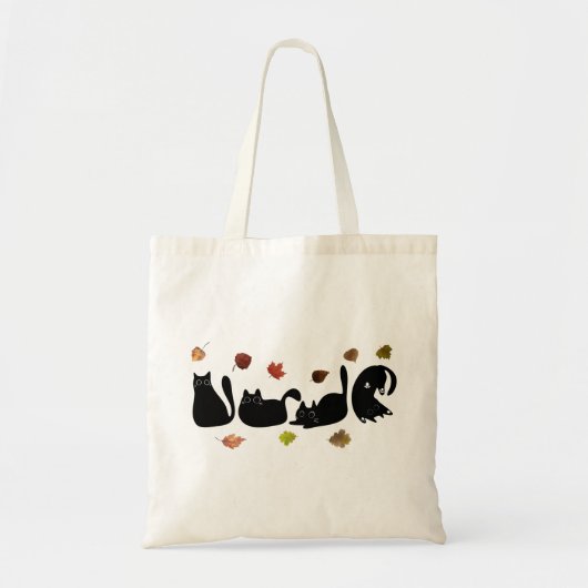 Whimsical Cat Line Art with Autumn Leaves Tote Bag (Voorkant)