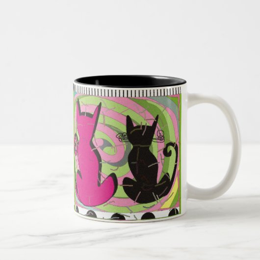 Whimsical Cat Lovers Art geeft "Pensive Thoughts" Tweekleurige Koffiemok (Rechts)