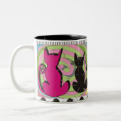 Whimsical Cat Lovers Art geeft "Pensive Thoughts" Tweekleurige Koffiemok (Links)