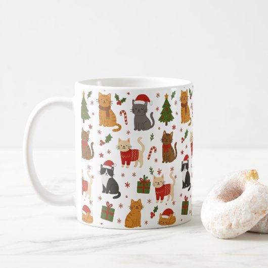Whimsical Cat Lover's Cozy Christmas Mug Koffiemok (Met donut)