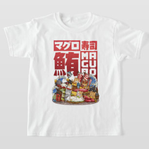 Whimsical Cat Maguro Tuna Sushi Workshop T-shirt