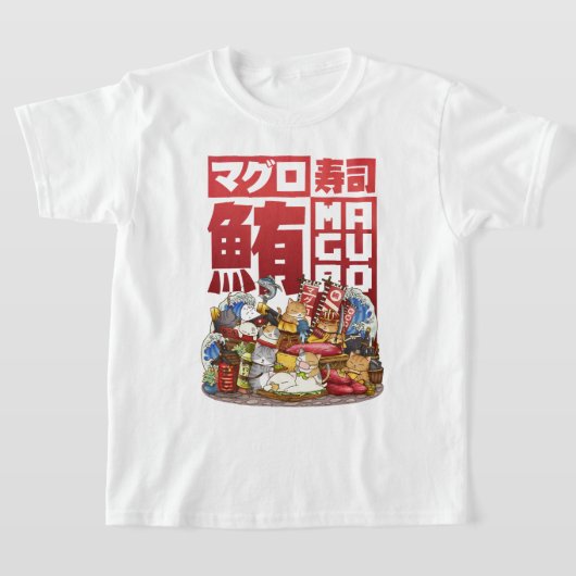 Whimsical Cat Maguro Tuna Sushi Workshop T-shirt (Laagn)