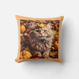 Whimsical Cat met Autumn Pumpkins Sierkussen
