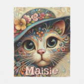 Whimsical Cat met een Pet Bloemen Gepersonaliseerd Fleece Deken (Voorkant)