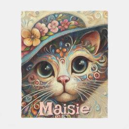 Whimsical Cat met een Pet Bloemen Gepersonaliseerd Fleece Deken