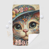 Whimsical Cat met een Pet Bloemen Gepersonaliseerd Golfhanddoek (Insitu)