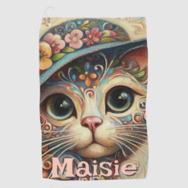 Whimsical Cat met een Pet Bloemen Gepersonaliseerd Golfhanddoek
