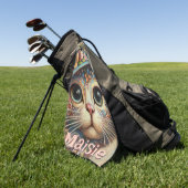 Whimsical Cat met een Pet Bloemen Gepersonaliseerd Golfhanddoek (Groen)