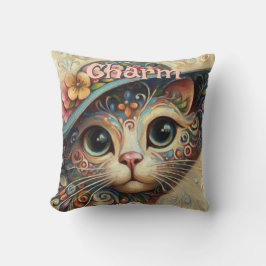 Whimsical Cat met een Pet Bloemen Gepersonaliseerd Kussen