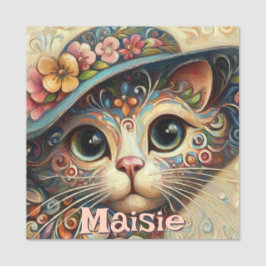 Whimsical Cat met een Pet Bloemen Gepersonaliseerd Naamplaatje