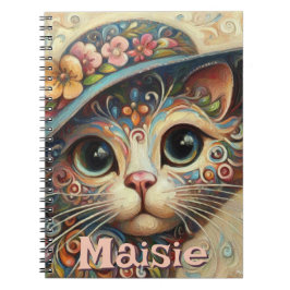 Whimsical Cat met een Pet Bloemen Gepersonaliseerd Notitieboek