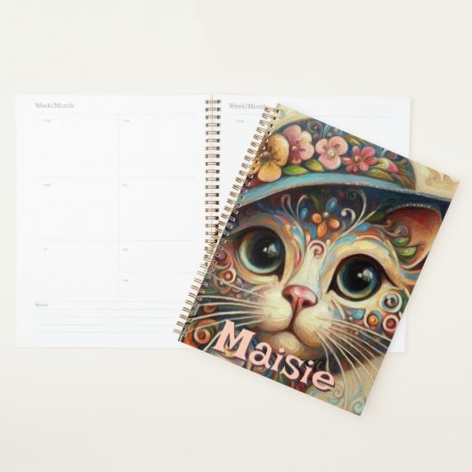 Whimsical Cat met een Pet Bloemen Gepersonaliseerd Planner (Display)
