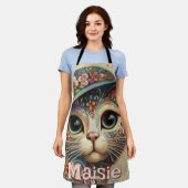 Whimsical Cat met een Pet Bloemen Gepersonaliseerd Schort (Gedragen)
