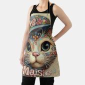 Whimsical Cat met een Pet Bloemen Gepersonaliseerd Schort (Insitu)