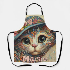 Whimsical Cat met een Pet Bloemen Gepersonaliseerd Schort