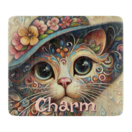 Whimsical Cat met een Pet Bloemen Gepersonaliseerd Snijplank