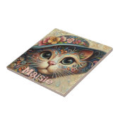 Whimsical Cat met een Pet Bloemen Gepersonaliseerd Tegeltje (Zijkant)
