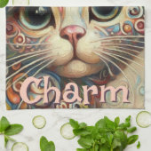 Whimsical Cat met een Pet Bloemen Gepersonaliseerd Theedoek (Gevouwen)