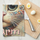 Whimsical Cat met een Pet Bloemen Gepersonaliseerd Theedoek (Quarter Fold)