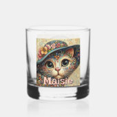 Whimsical Cat met een Pet Bloemen Gepersonaliseerd Whisky Glas (Achterkant)