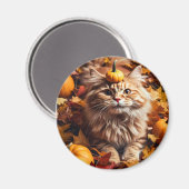 Whimsical Cat met pompoenmagneet Magneet (Voorkant / Achterkant)