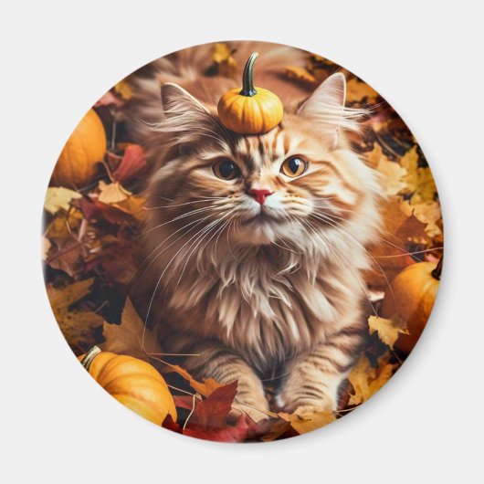 Whimsical Cat met pompoenmagneet Magneet (Voorkant)