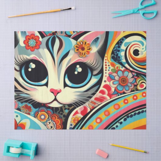 Whimsical Cat Mexicaanse volkskunst Decoupage Tissuepapier (Craft)