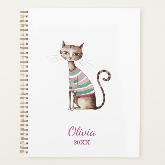 Whimsical Cat Mom Schattigee Waterverf aangepaste  Planner (Voorkant)