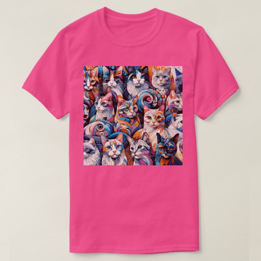 Whimsical Cat Mozaïek - Kaleidoscopische katachtig T-shirt (Design voorkant)