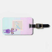 Whimsical Cat Ombre Striped Monogram-Personalized Bagagelabel (Voorkant horizontaal)