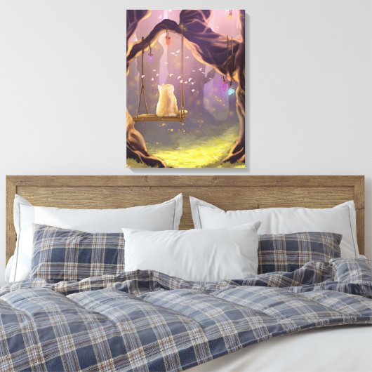 Whimsical Cat on a Swing Canvas Print (Insitu (Slaapkamer))