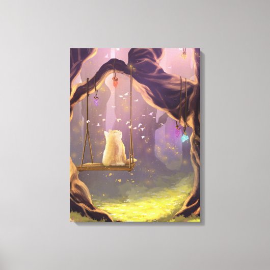 Whimsical Cat on a Swing Canvas Print (Voorkant)