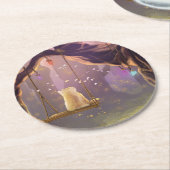 Whimsical Cat on a Swing Coaster Ronde Kartonnen Onderzetter (Gebogen)