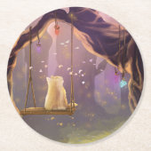 Whimsical Cat on a Swing Coaster Ronde Kartonnen Onderzetter (Voorkant)
