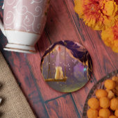 Whimsical Cat on a Swing Coaster Ronde Kartonnen Onderzetter