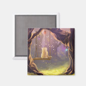 Whimsical Cat on a Swing Magnet (Voorkant / Achterkant)